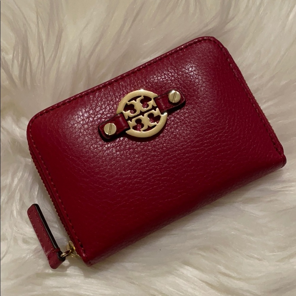 Tory Burch Auburn Red Amanda Zippy Coin Case